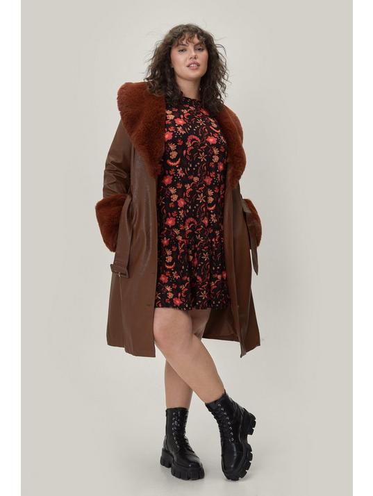 Nasty Gal Plus Size Fur Trim Faux Leather Trench Coat