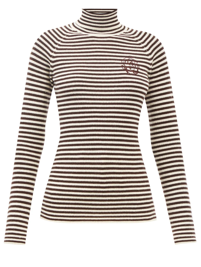 Ganni Roll-Neck Striped Cashmere-Merino Sweater