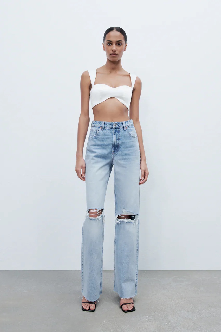 Zara Women's Ripped High Rise Slim Fit Jeans