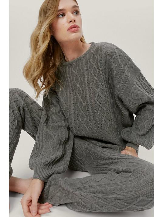 Nasty Gal Cable Knit Sweater and Sweatpants Loungewear Set
