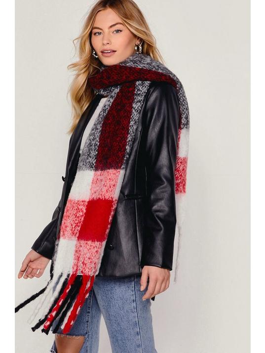Nasty Gal Grid You Miss Me Check Faux Wool Scarf
