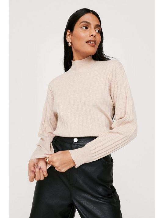 Nasty Gal High Neck Wide Ribbed Knitted Top