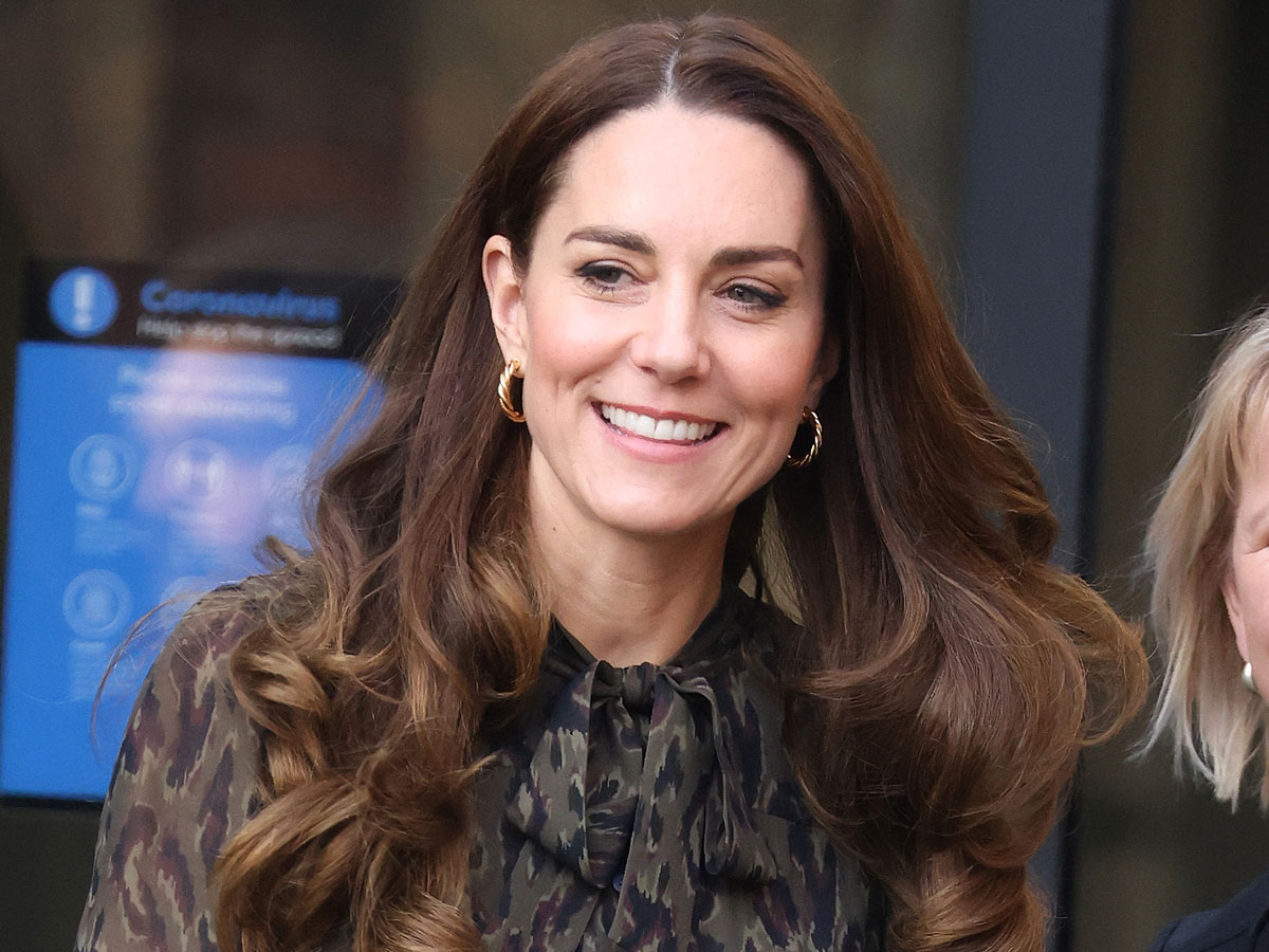 Kate Middleton attends Shout event in London wearing a printed midi dress