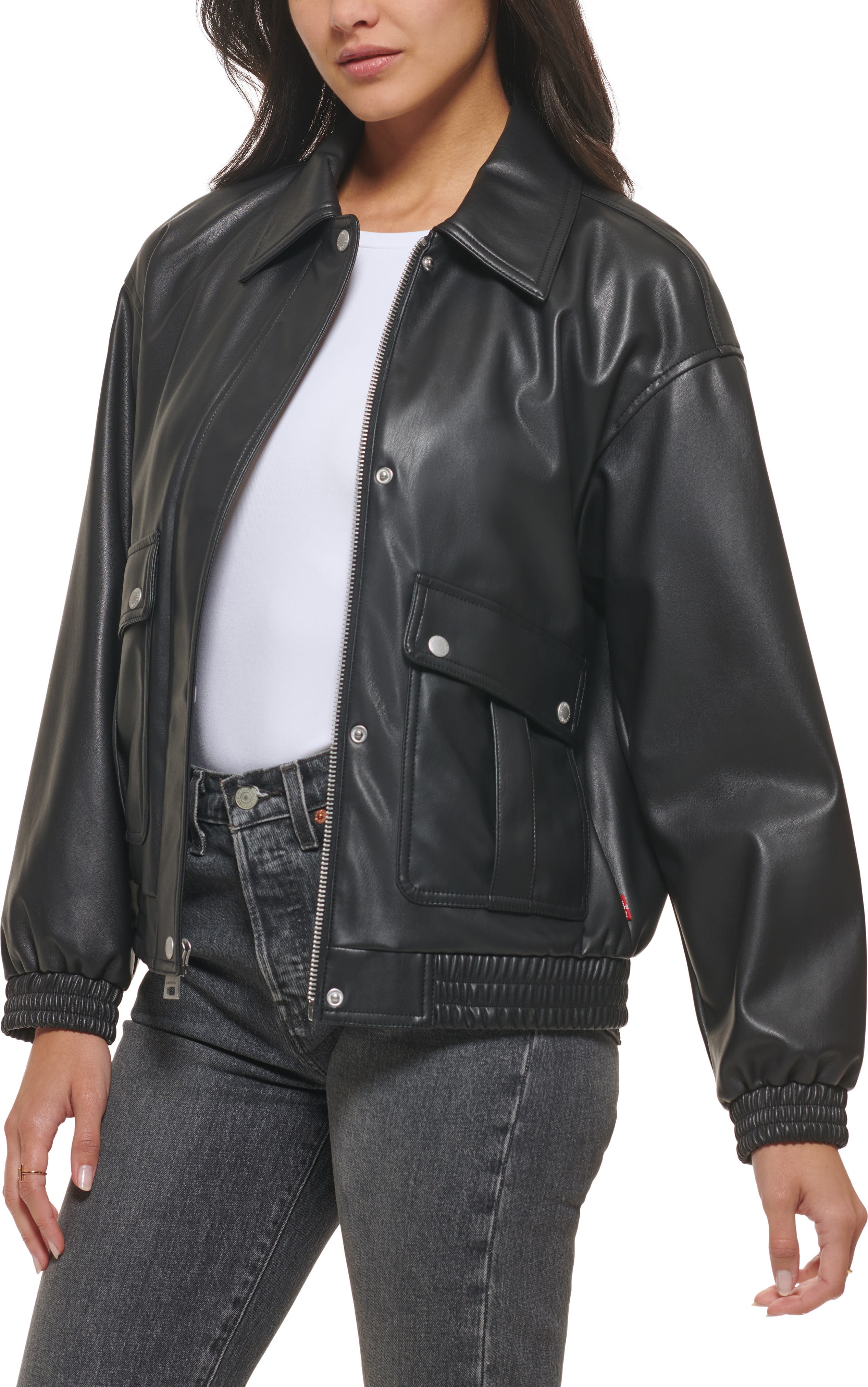 Faux Leather Dad Bomber Jacket