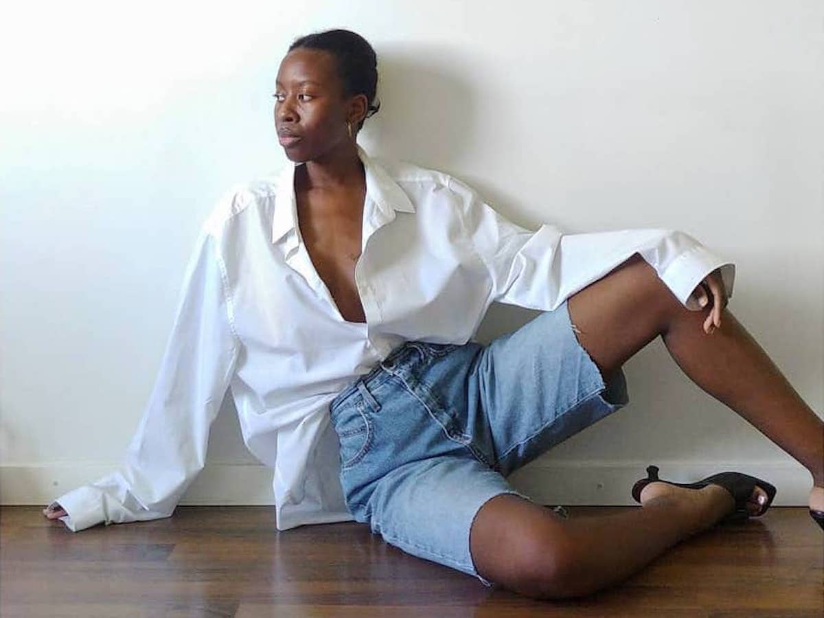 Influencer Sylvie Mus Button-Down Long Denim Shorts Spring Closet Clean Out