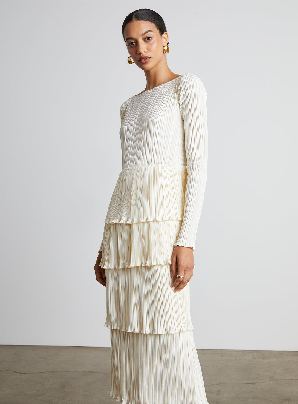 Who What Wear Collection Venus Pleated Tiered Midi Dress