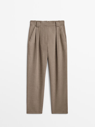 Massimo Dutti Wool Flannel Trousers With Darts