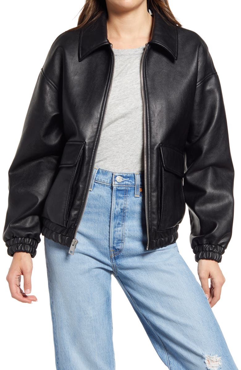 Women's Faux Leather Jacket Cropped Trench Coat Blazer Oversized Bomber Moto Faux Leather Coats & Jackets Anoraks