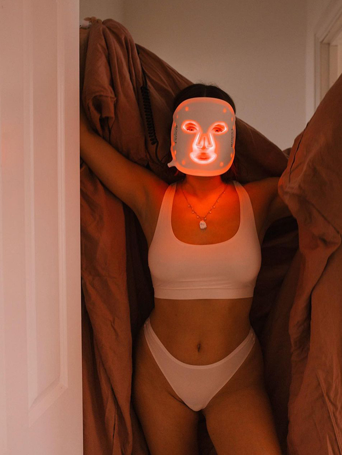 Popular Aesthetic Treatments: Emma Hoareau wearing LED mask