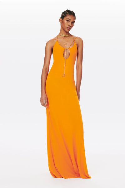 Victoria Beckham Spaghetti Strap Cut-Out Floor Length Dress in Burnt Orange