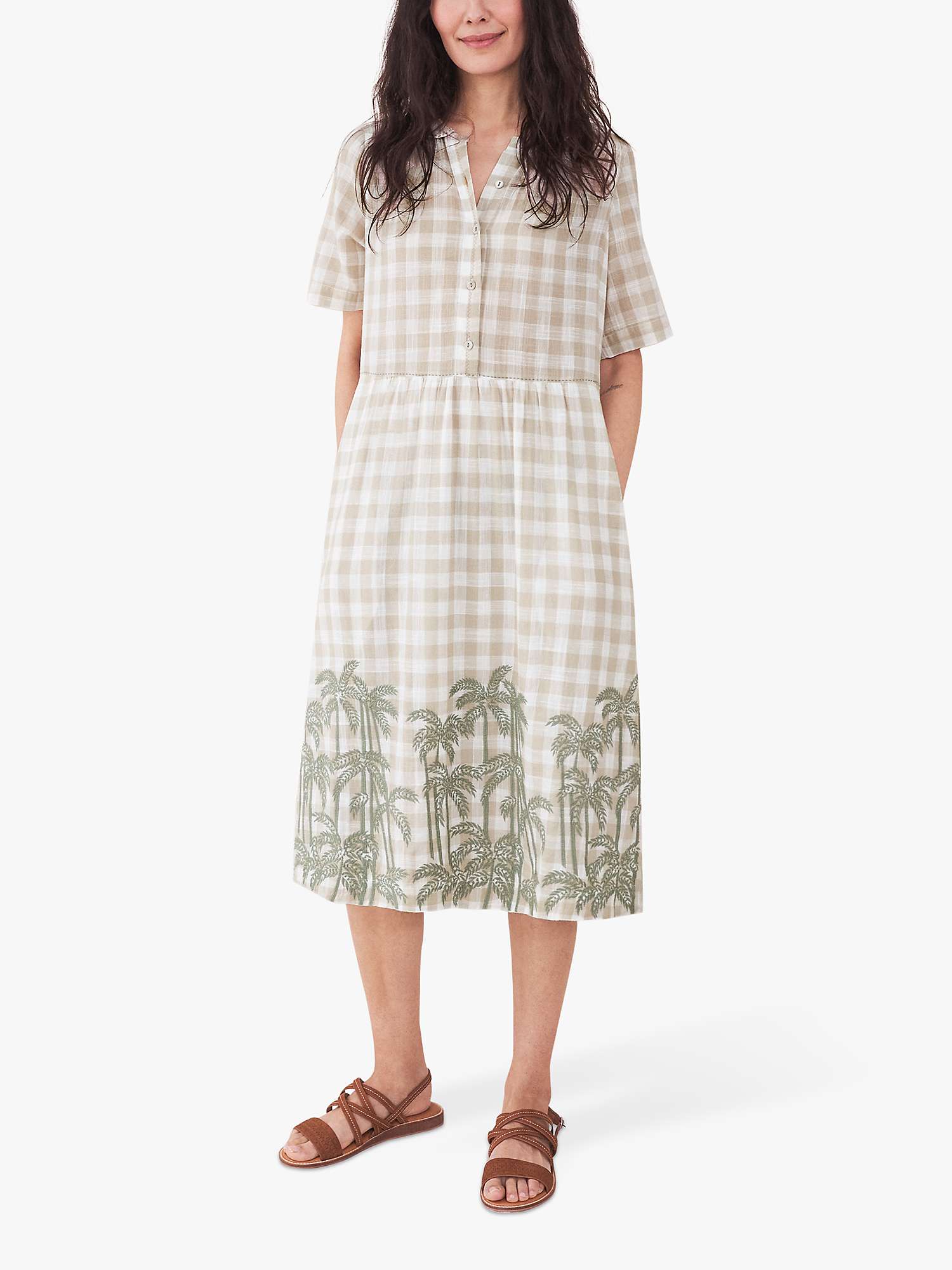 White Stuff Lana Check Palm Embroidered Midi Dress