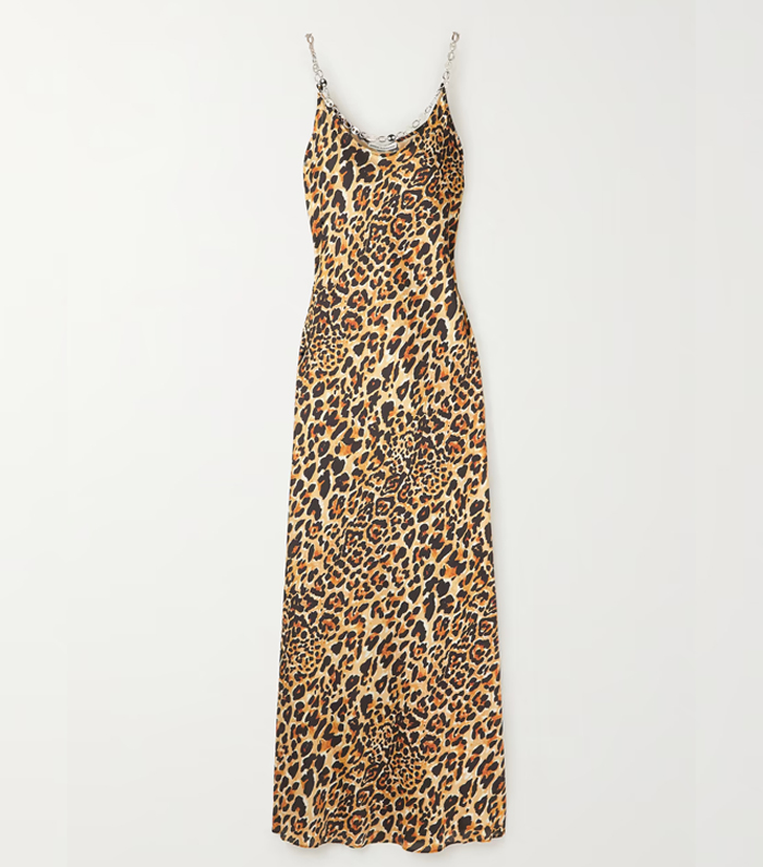Paco Rabanne Embellished Leopard-Print Satin Maxi Dress