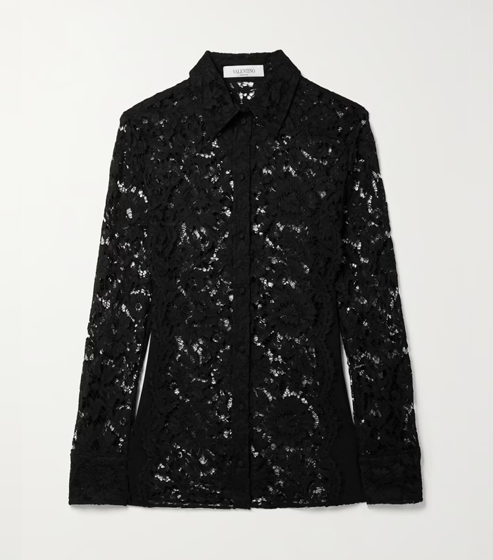 Valentino Jersey-Paneled Corded Lace Shirt