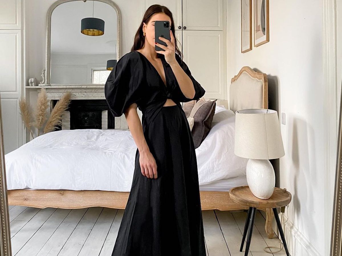 Influencer Jessica Skye Puff Sleeve Cutout Black Dress Summer Trends