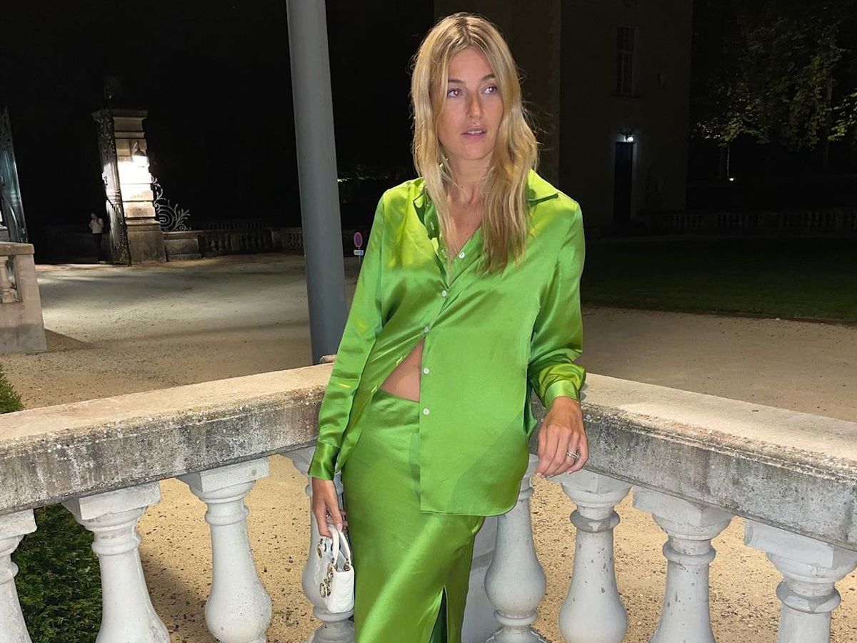 Influencer Camille Charriere 90s Silk Green Matching Too and Skirt Millennial Summer Fashion