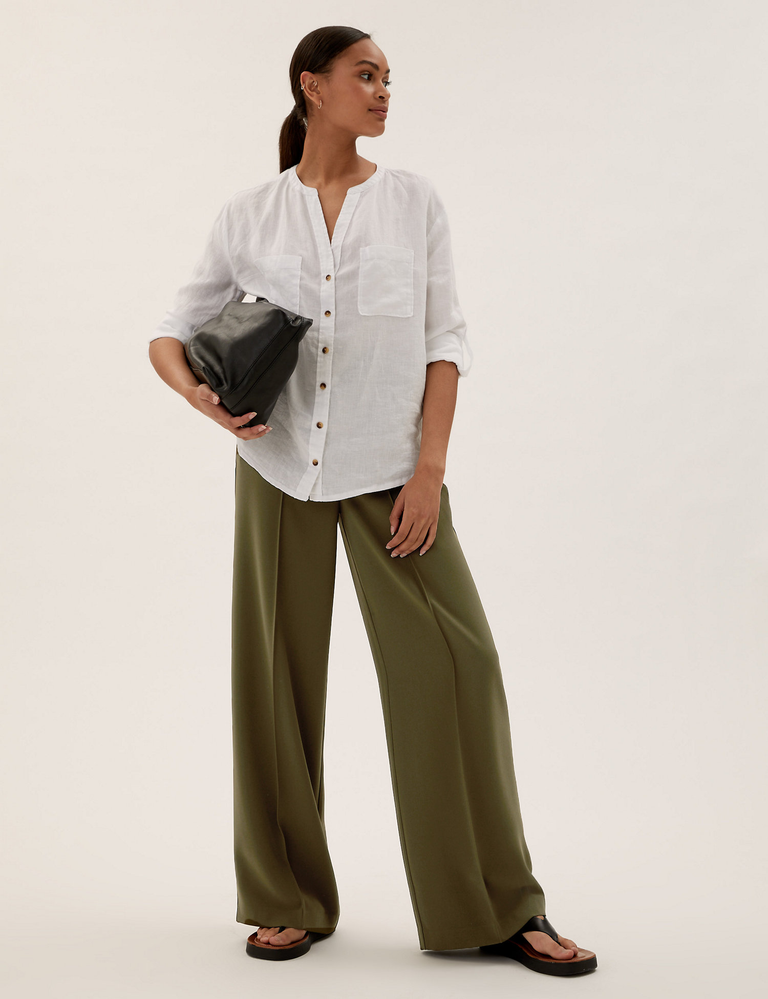 Marks and Spencer Crepe Drawstring Wide Leg Trousers
