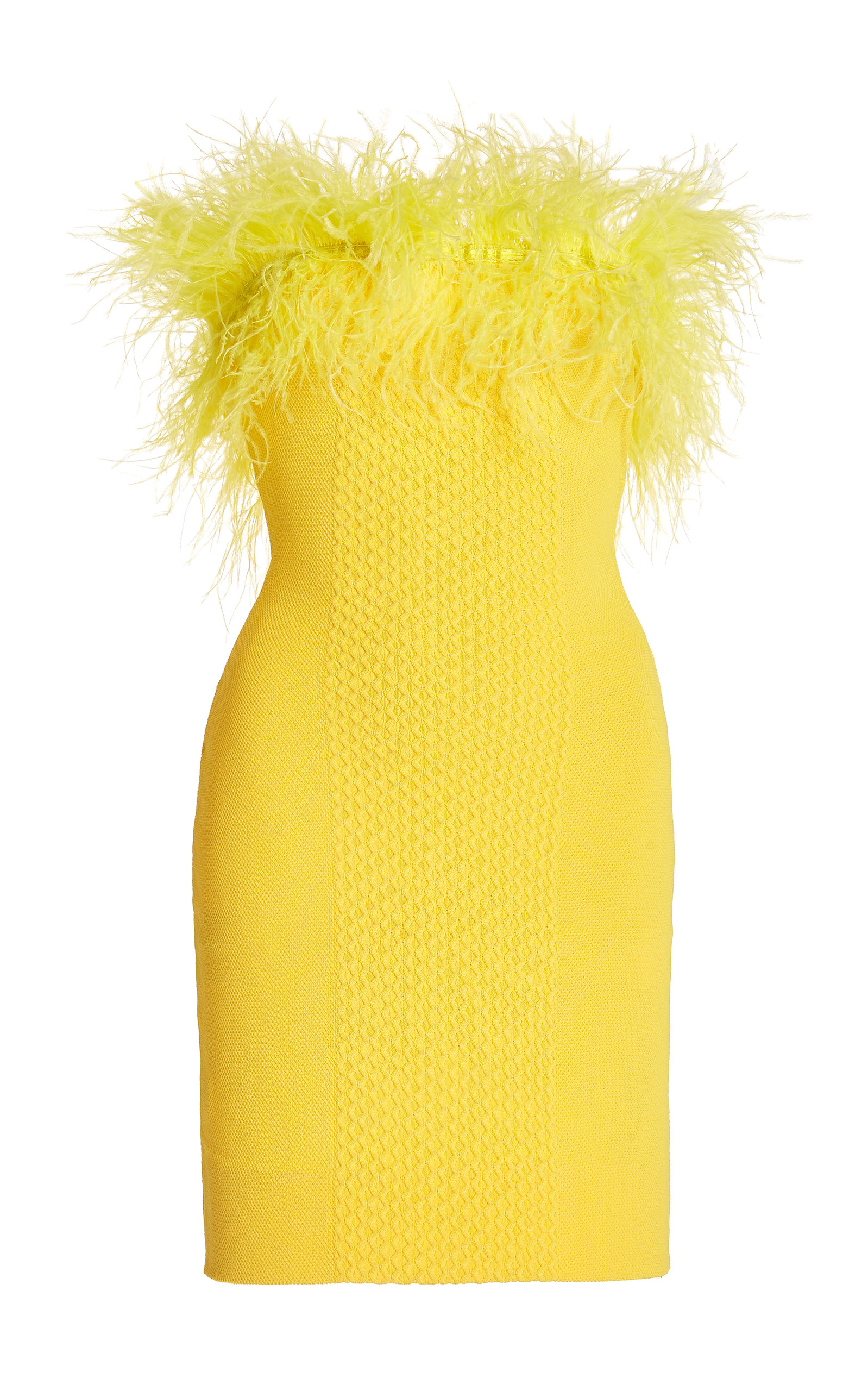 Staud Blanca Feather-Trimmed Strapless Knitted Mini Dress
