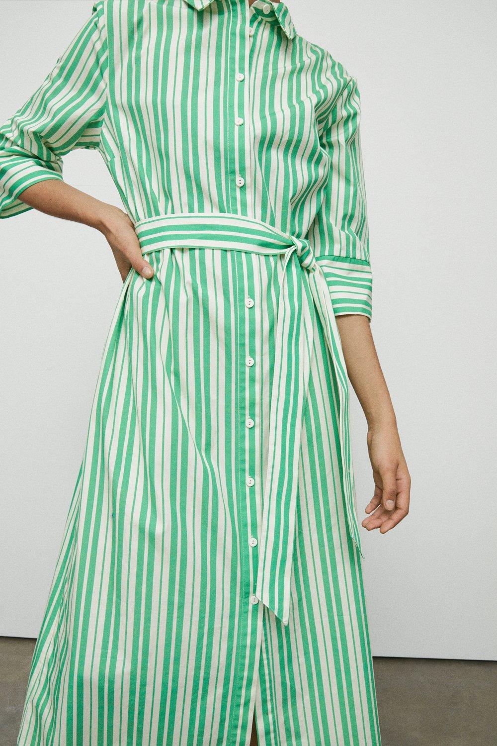 Warehouse Organic Cotton Stripe Belted Shirt Dress