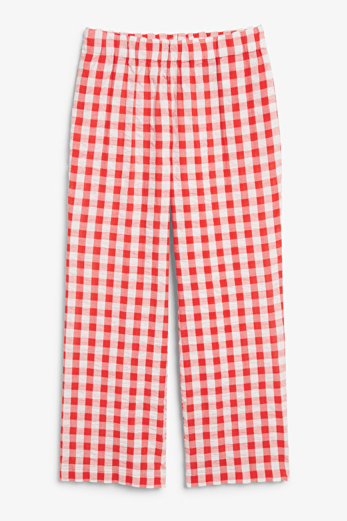 Monki Red Checked Wide Leg Trousers