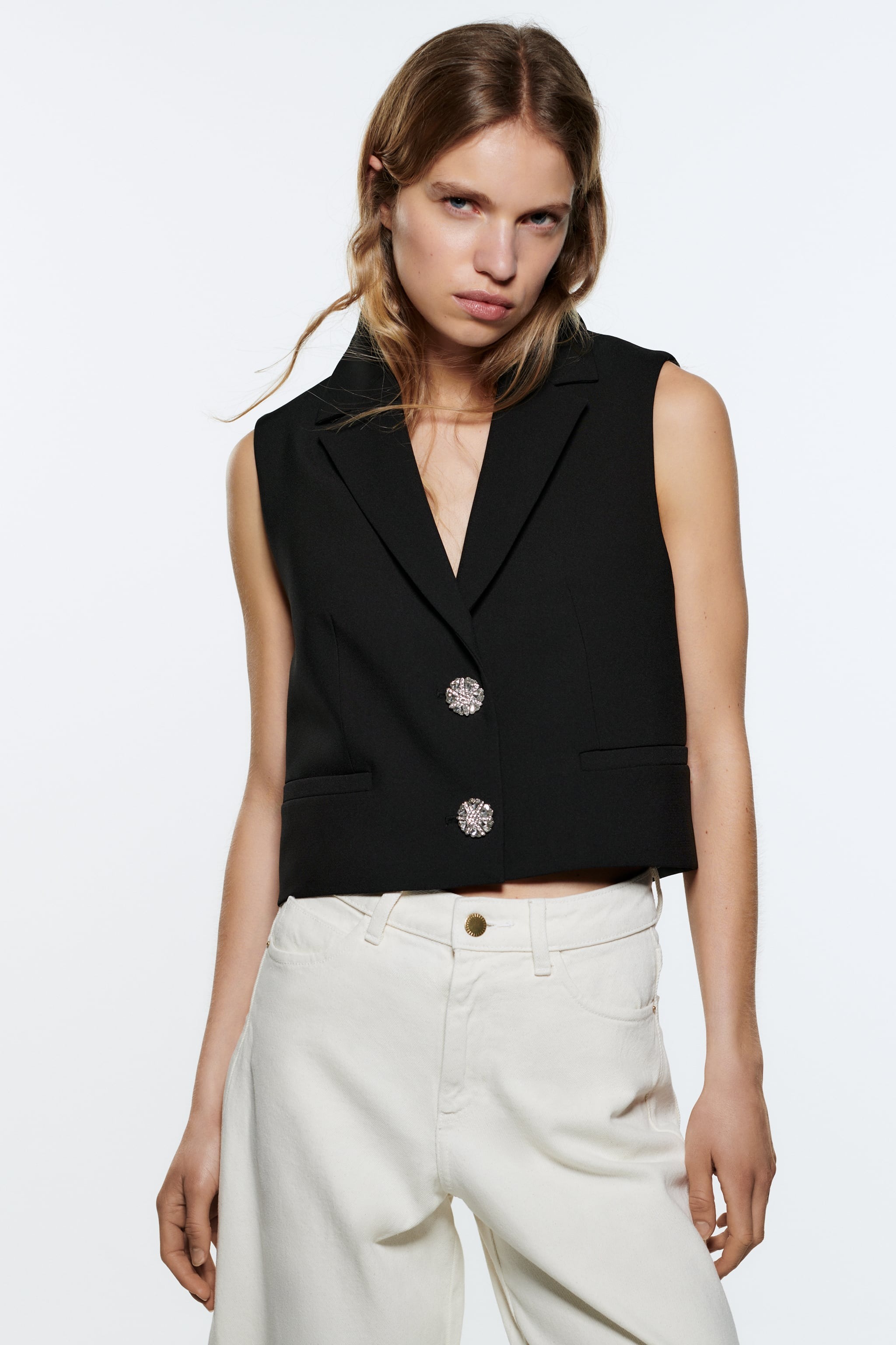 Zara Jewel Button Cropped Vest