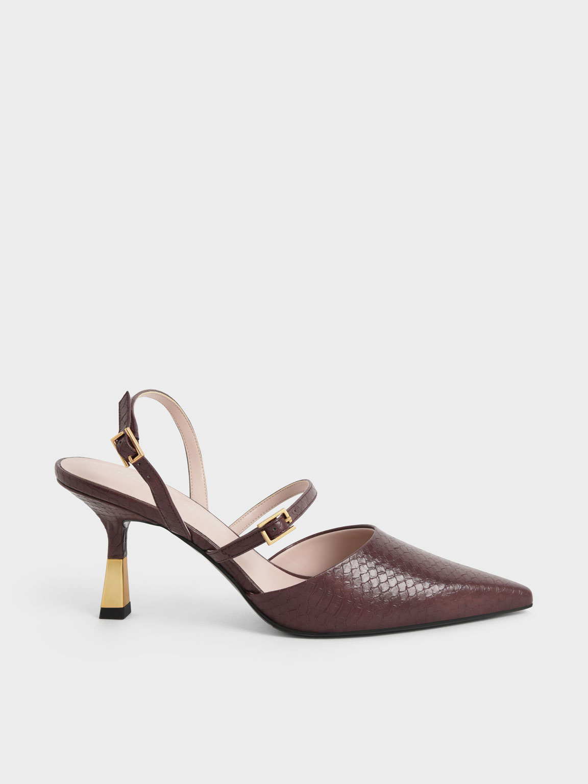 Charles & Keith Brown Snake-Print Double Strap Slingback Pumps
