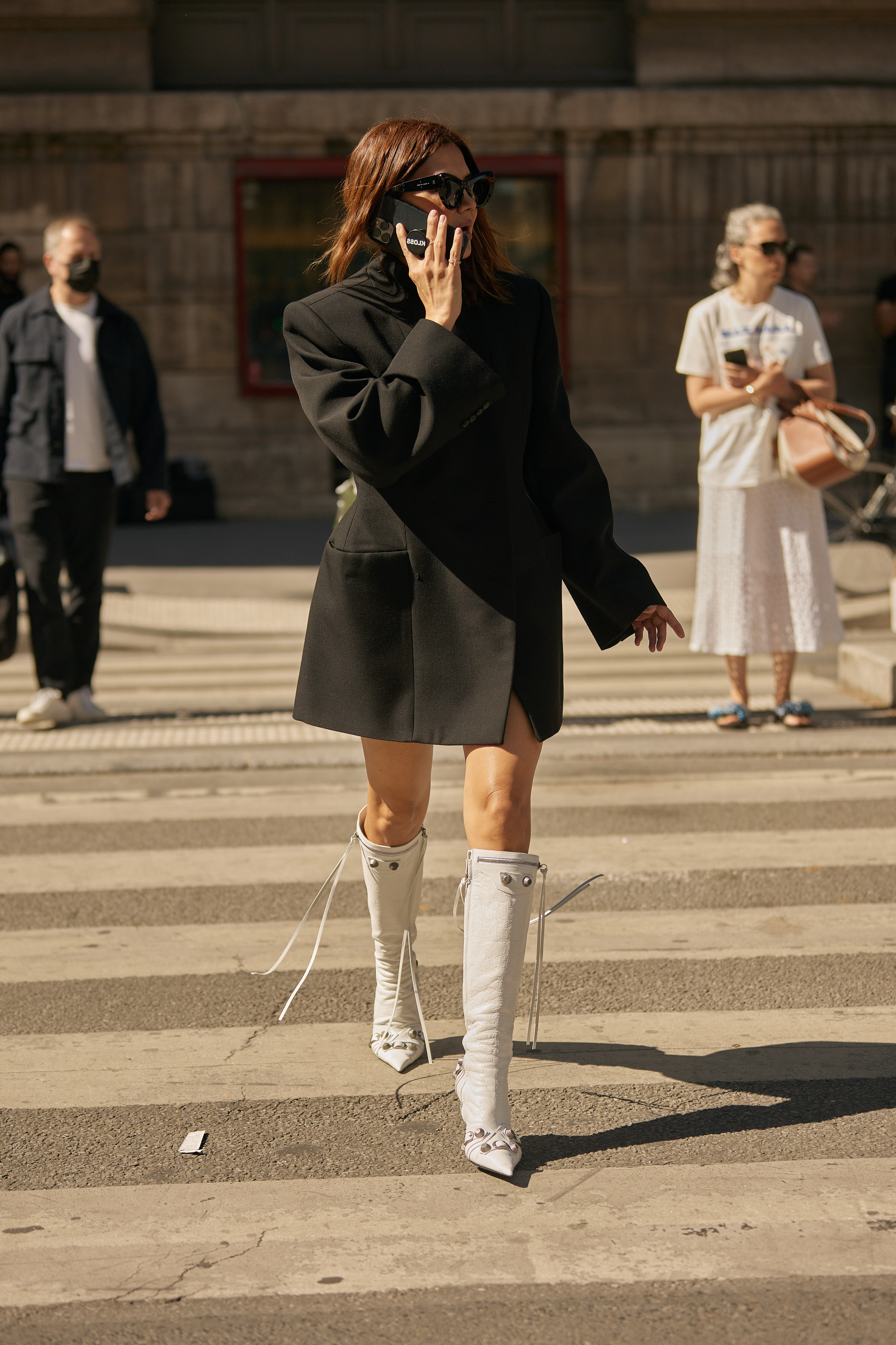 easy editor outfits: Balenciaga Cagole leather knee-high boots