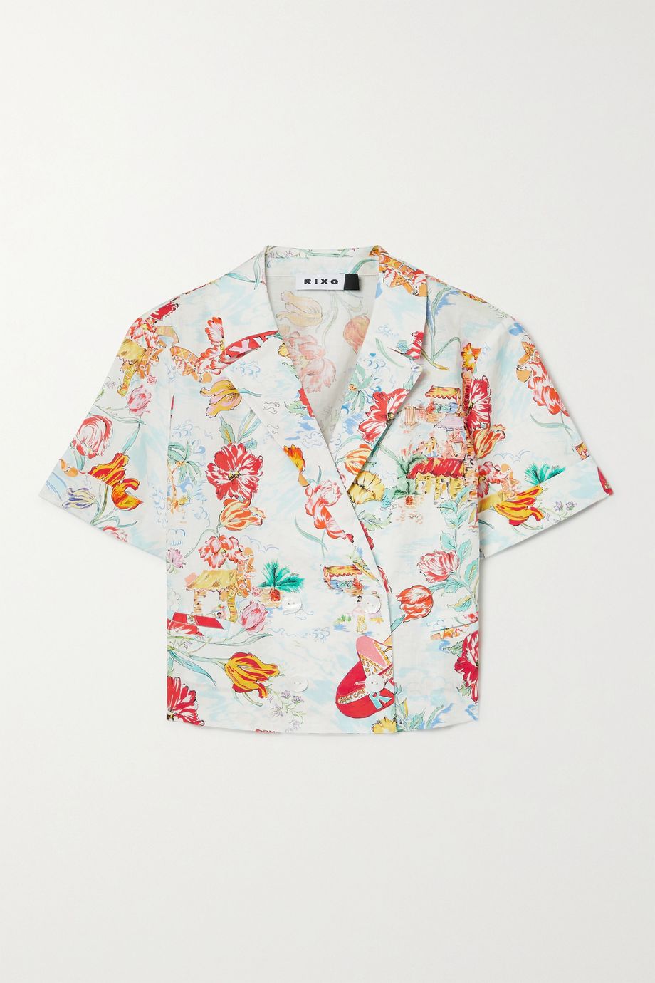 Rixo Milan Double-Breasted Printed Cotton and Linen-Blend Voile Shirt