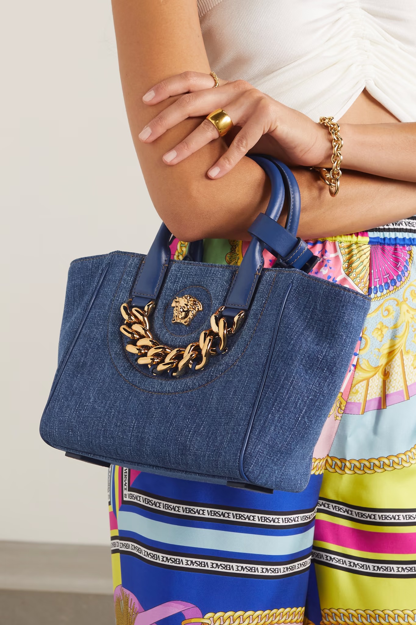 Versace Parfums Crossbody Bag Purse Handbag Gold Medusa Logo Chain