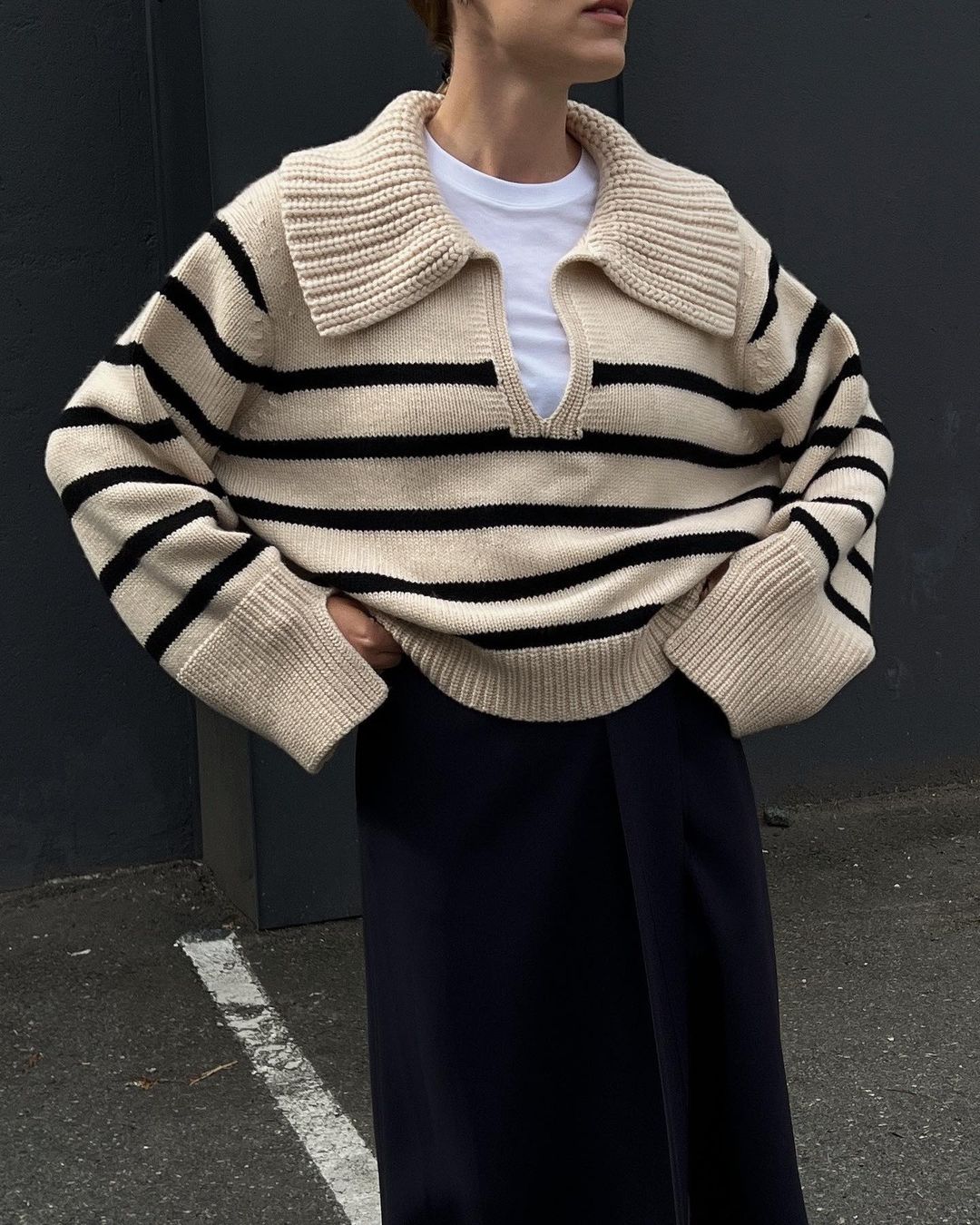 how to wear stripes: @annabelrosendahl wears a striped jumper and knitted skirt