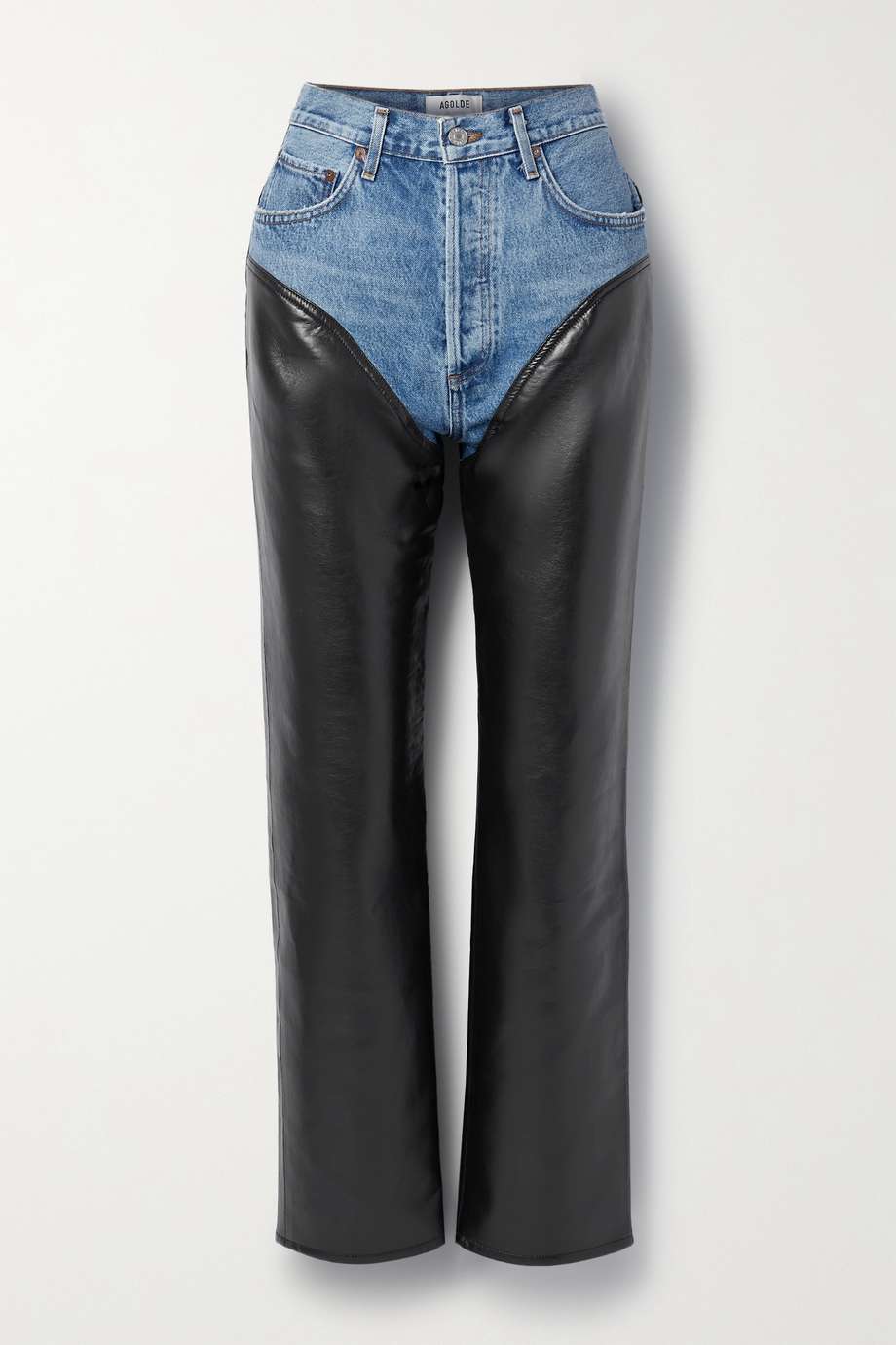 Agolde Harley Denim and Recycled Leather-Blend Straight-Leg Pants