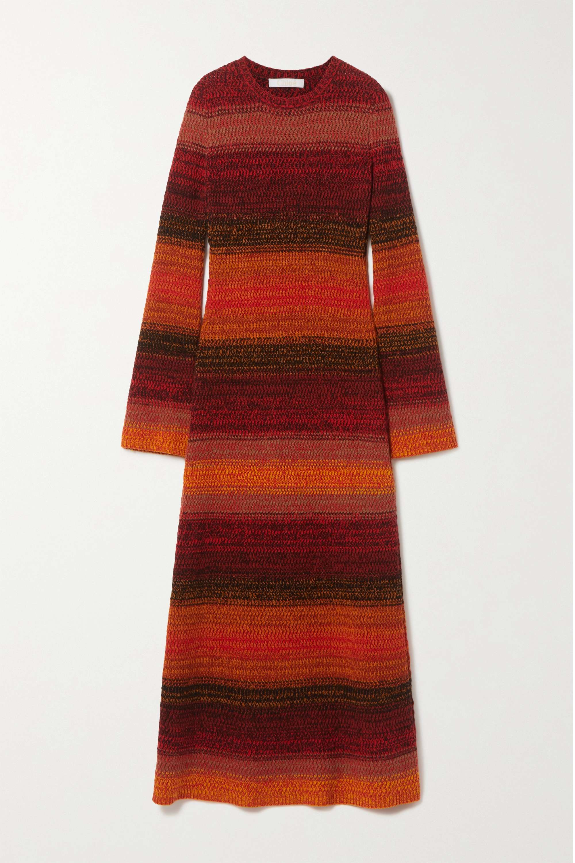 Chloé Striped Ribbed Cashmere Maxi Dress