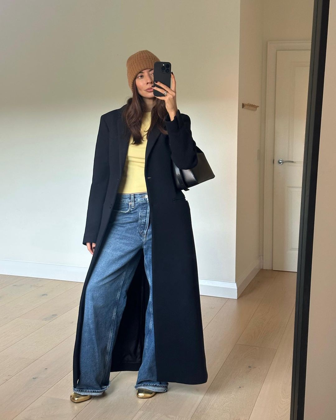 long coat and jeans outfit