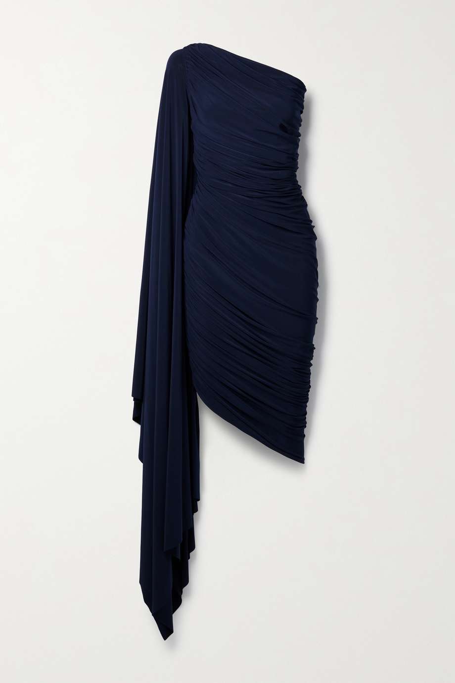 Norma Kamali Diana One-Sleeve Draped Ruched Stretch-Jersey Dress