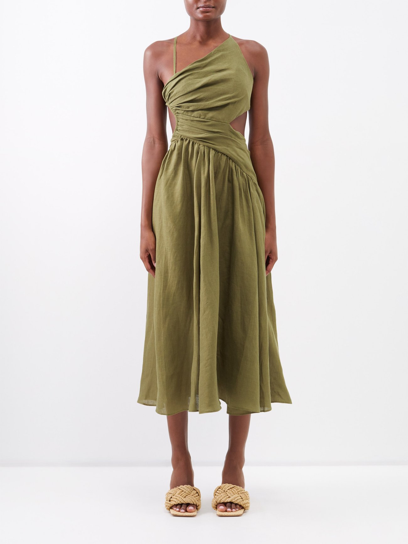 Zimmermann Laurel Asymmetric Linen Midi Dress