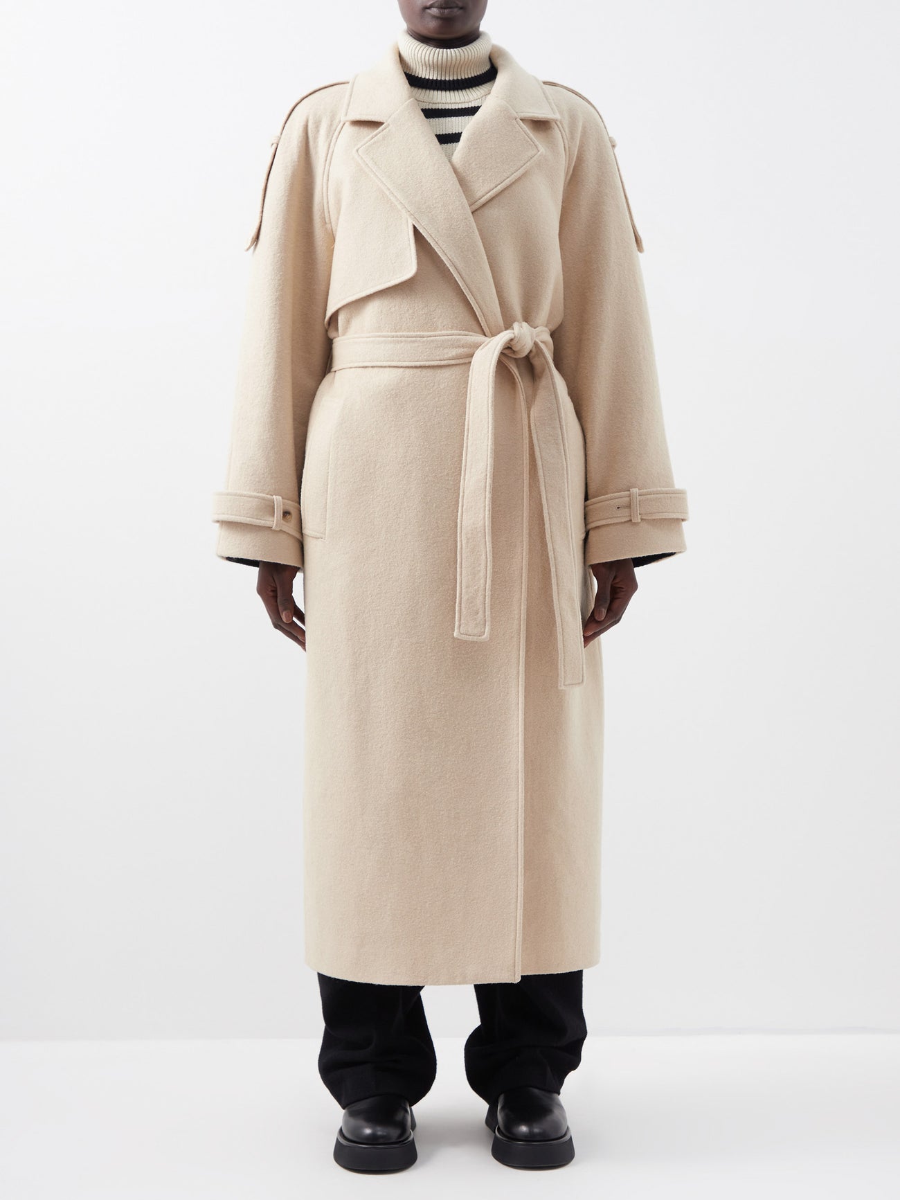 The Frankie Shop Suzanne Belted Wool-Blend Trench Coat