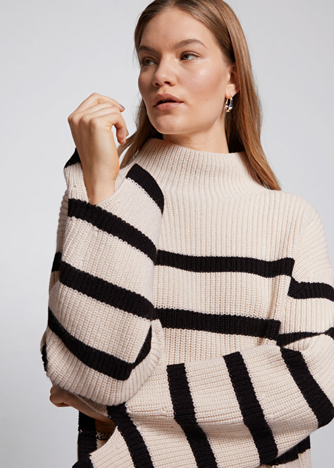 & Other Stories Oversized Mock Neck Striped Sweater