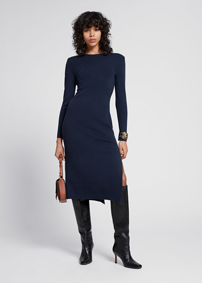 & Other Stories Straight Structured Shoulder Knit Dress