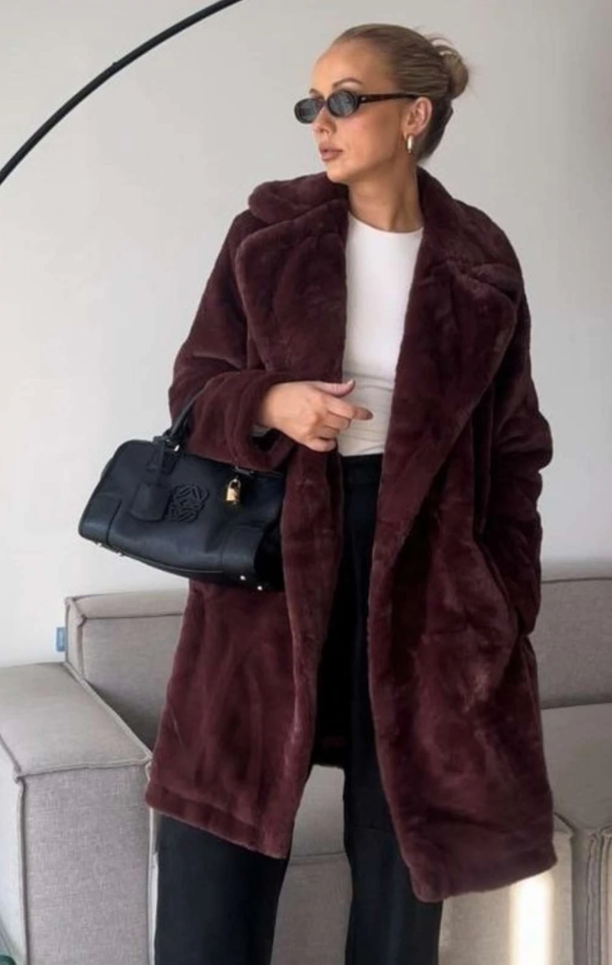 French Connection Buona Faux Fur Long Sleeve Coat Main
