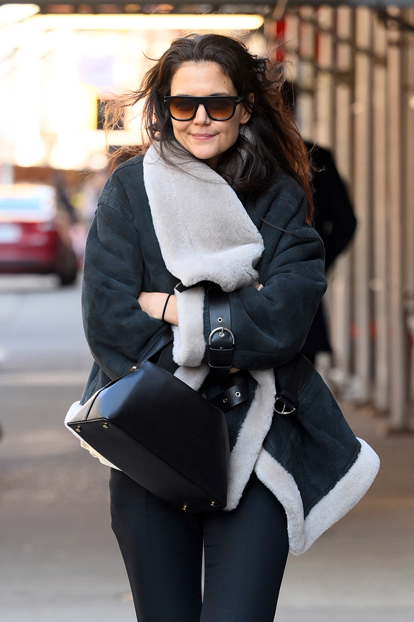 Katie Holmes carrying Toteme T-Lock Bag