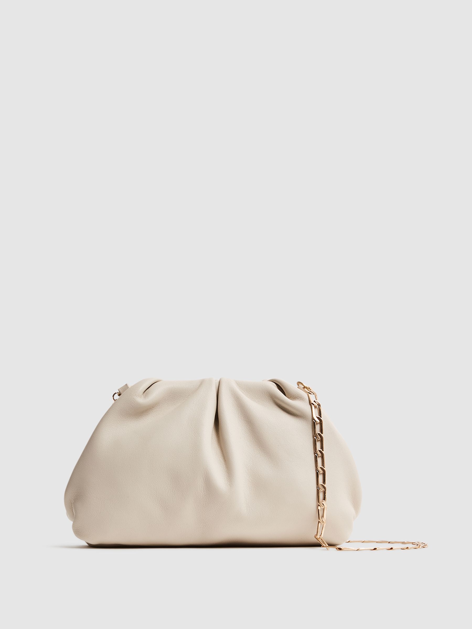 Reiss Off-White Elsa Nappa Leather Clutch Bag