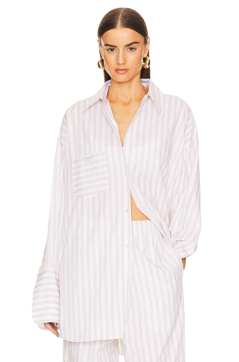 Helsa Cotton Poplin Stripe Oversized Shirt