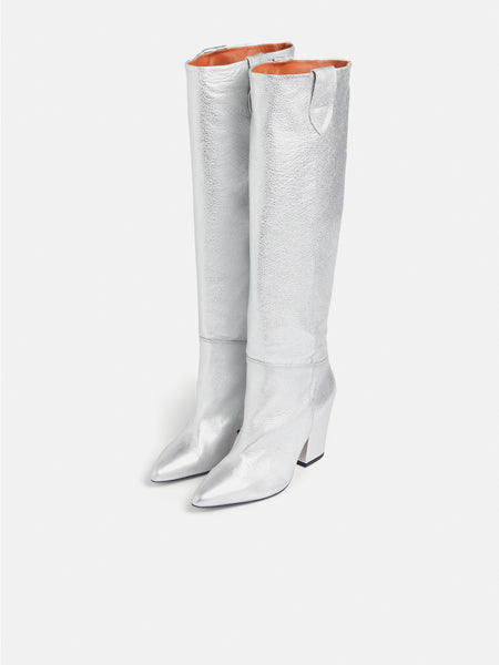 Jigsaw Anika Knee High Heeled Boots in Silver