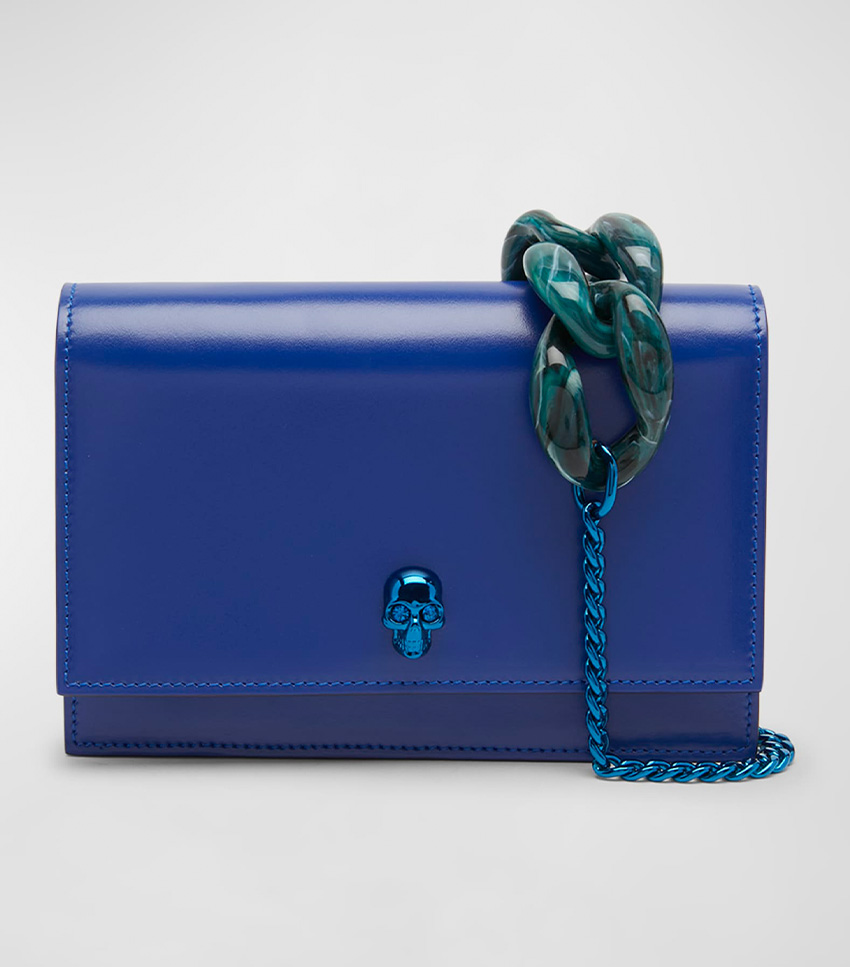 Alexander McQueen Alexander McQueen Women's Gold Logo Blue Leather Zip  Around Wallet