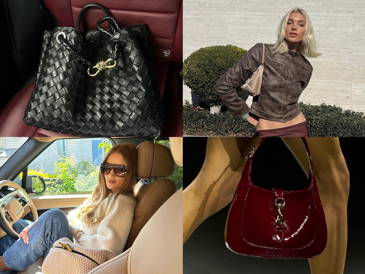 Bottega Veneta Andiamo bag; Elsa Hosk wearing a Prada 2005 Re-Edition bag; Rosie Huntington-Whitely with a Bottega Veneta Pouch bag; Gucci Jackie bag