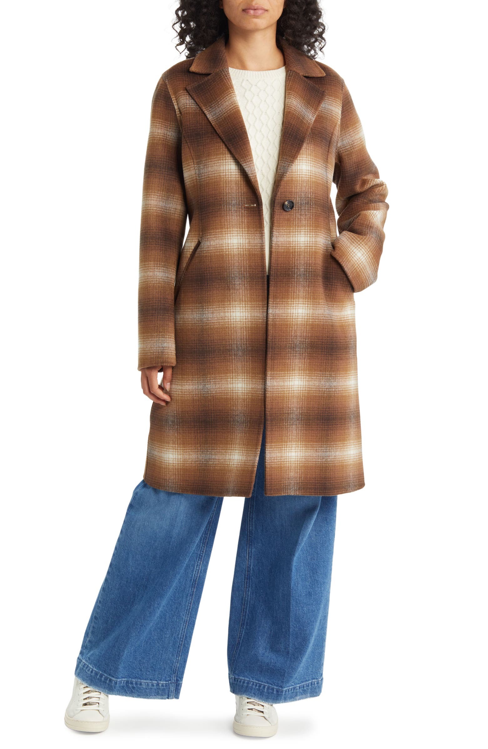 Michael Michael Kors Notched Collar Longline Wool Blend Coat